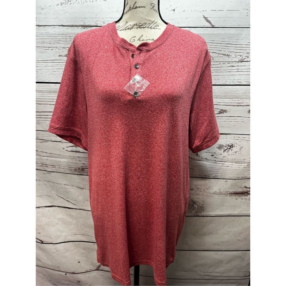 APT 9 Premier Flex Dark Red Short Sleeve Button Henley‎ Shirt L Tall